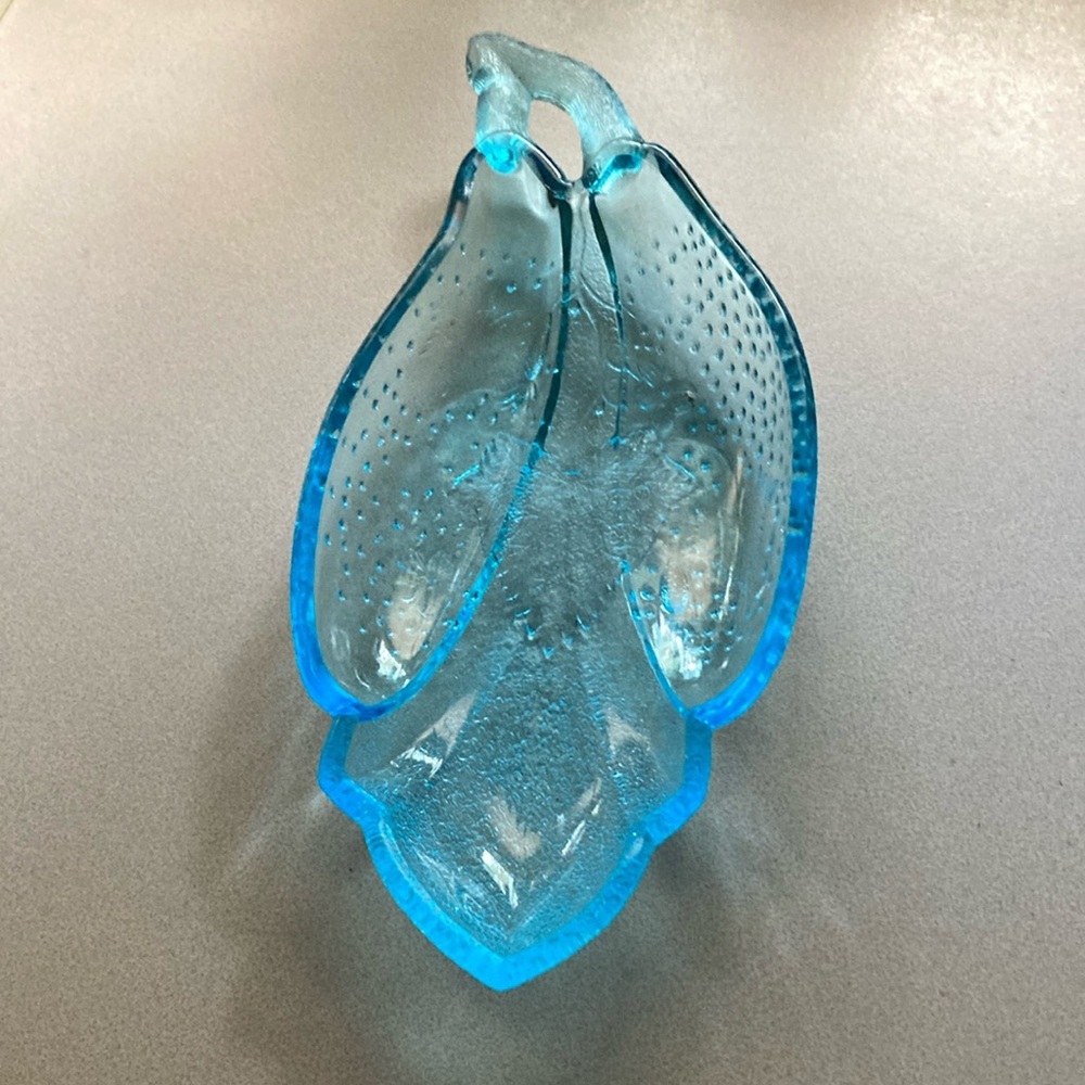 Vintage blue glass candy or pickle dish